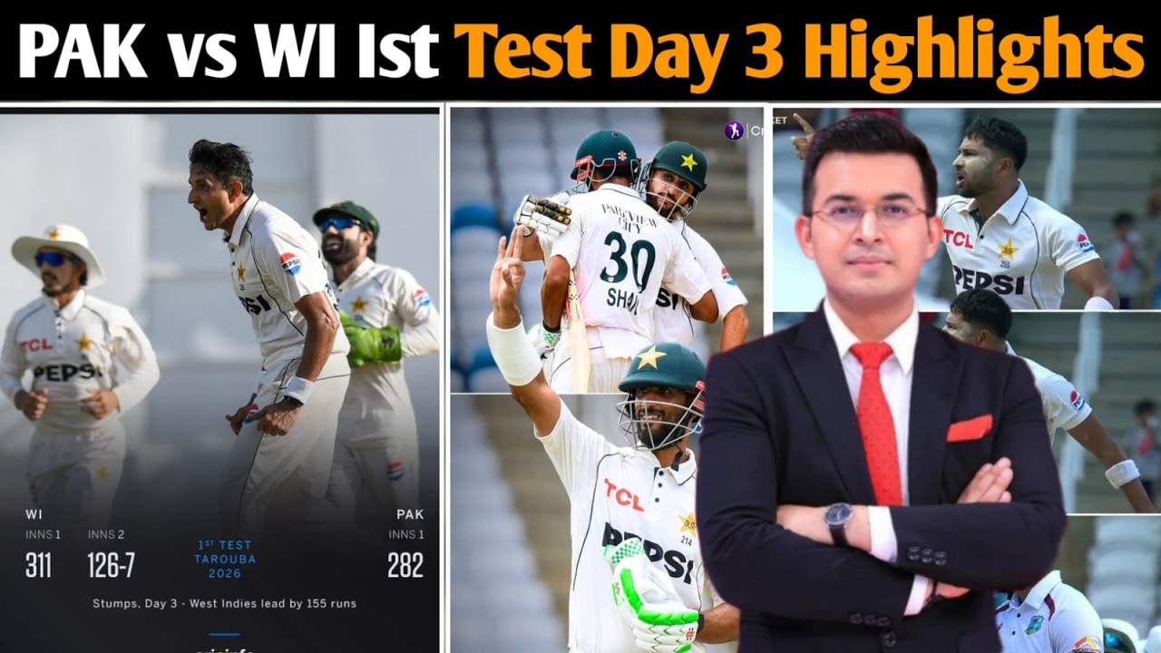 PAK vs WI 1st Test Day 3 highlights | SHAN MASOOD 109! | West Indies 126/7 Day 3 Stumps