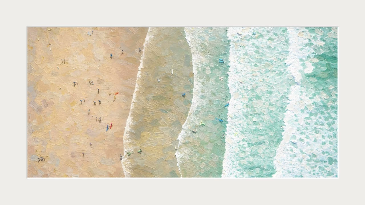 Luxury Ambient Beach Art (White frame) | Abstract Coastal Painting in 4K