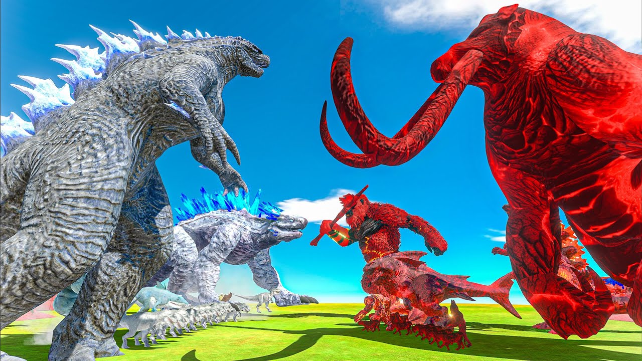 Evolved Godzilla Blue & Shimo vs Red Hell Kong & Burning Behemoth