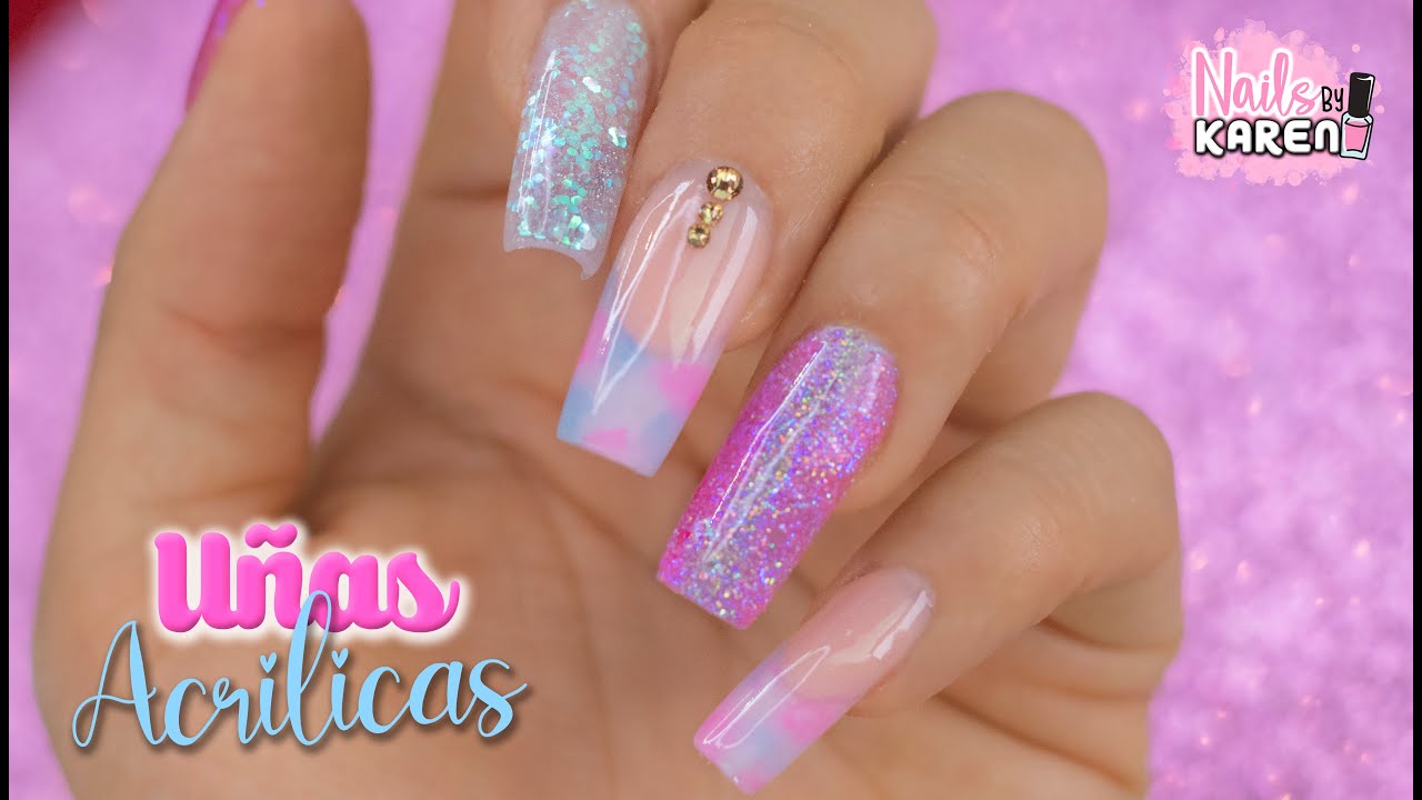 UÑAS con ACRILICOS Y GLITTER - UNICORNIO