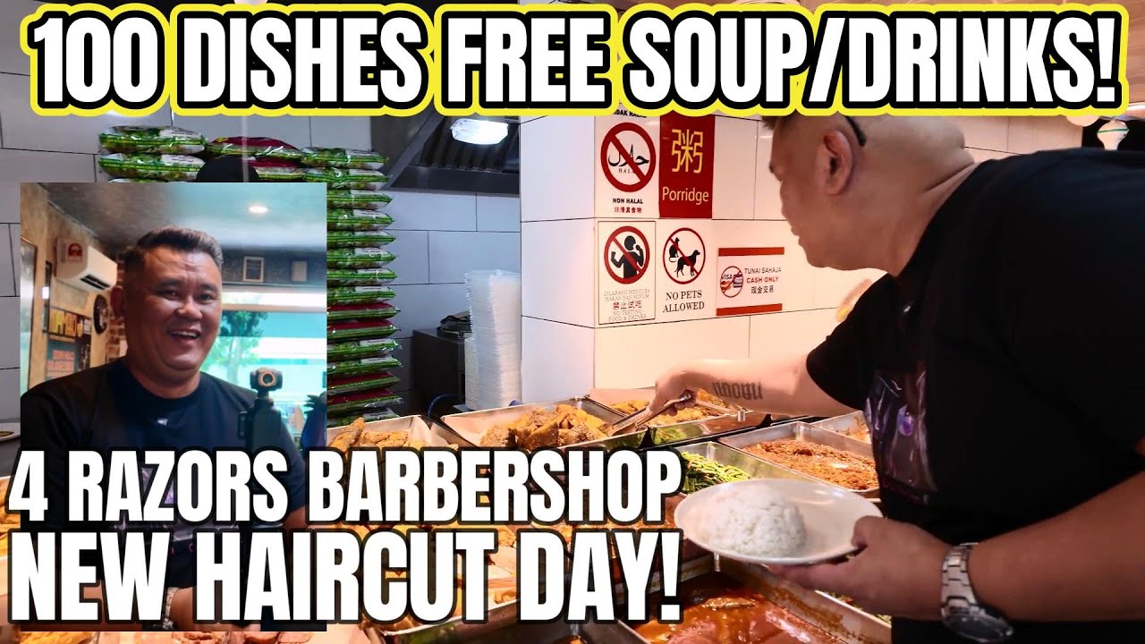 Haircut Day 4 Razors Barbershop & lunch Macalister Road Penang Fast Food Economy Rice, 100 DISHES!!!
