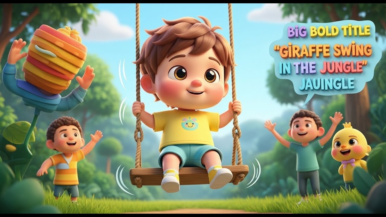 Giraffe Swing in the Jungle – Nursery Rhyme, Toddler Learning, Jungle Fun, and Gross Motor Play