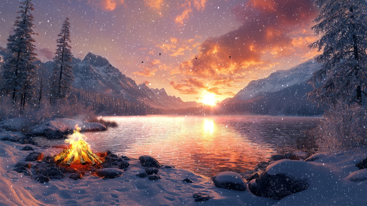 Cozy Winter Campfire | Crackling Fire & Soft Wind for Sleep & Focus [4K]