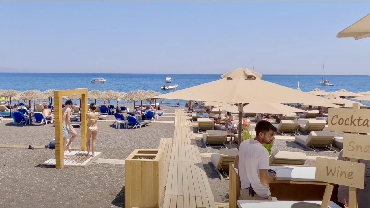 The gorgeous black-sand beach | 2023 July | Walk tour | Greece | Santorini | Kamari