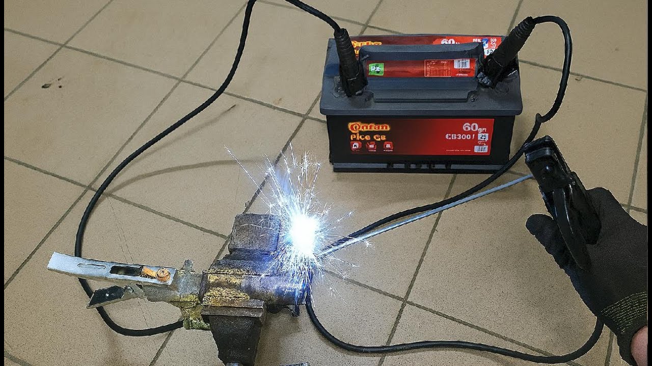 Spawanie elektrodą  bezpośrednio z akumulatora