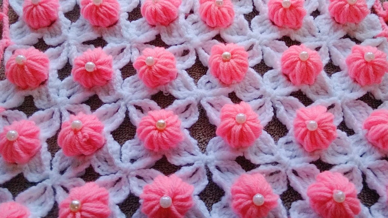 Crochet table cover, Woolen table cover, crosia design , square Thalposh #379 by | Santosh All Art |