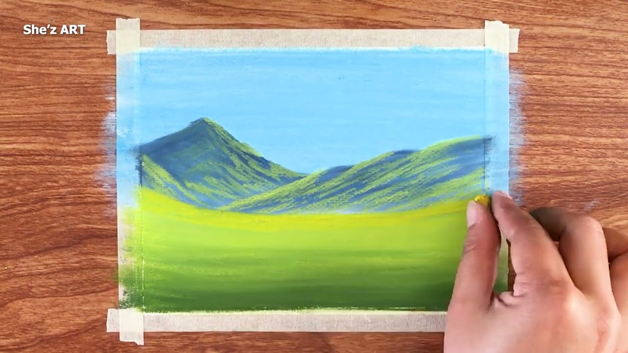Oil Pastel Green Hills Landscape Painting for beginners | Oil Pastel Drawing