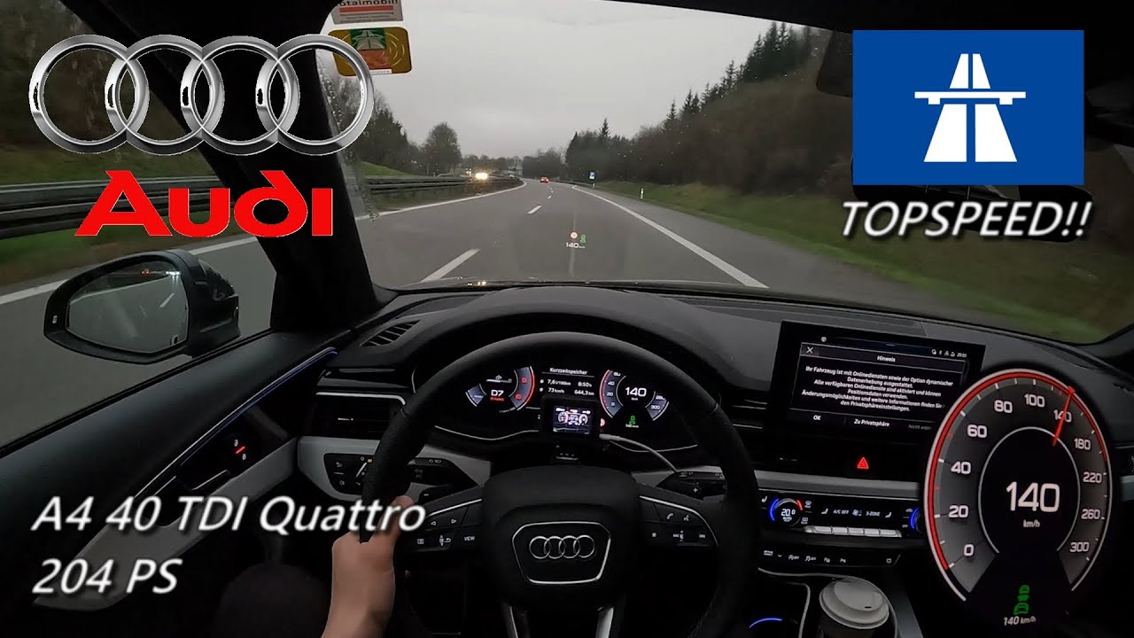 2022 AUDI A4 40 TDI QUATTRO | 204 HP | NIGHT POV DRIVE | Topspeed on A81 Singen I AMSR