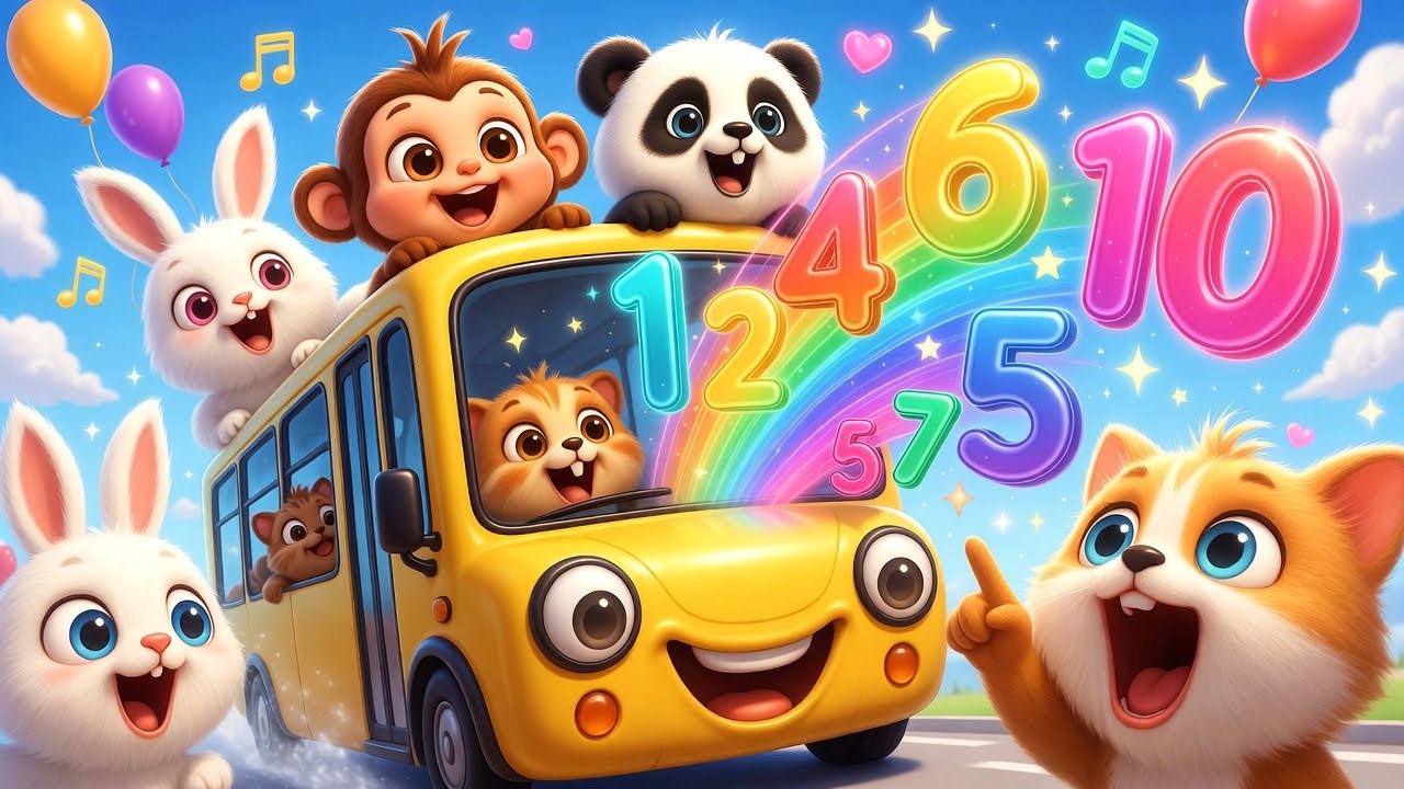 Numbers on the Bus  | Count 1 to 15 with Cute Animals | Preschool Learning | Nursery Rhymes for Kids