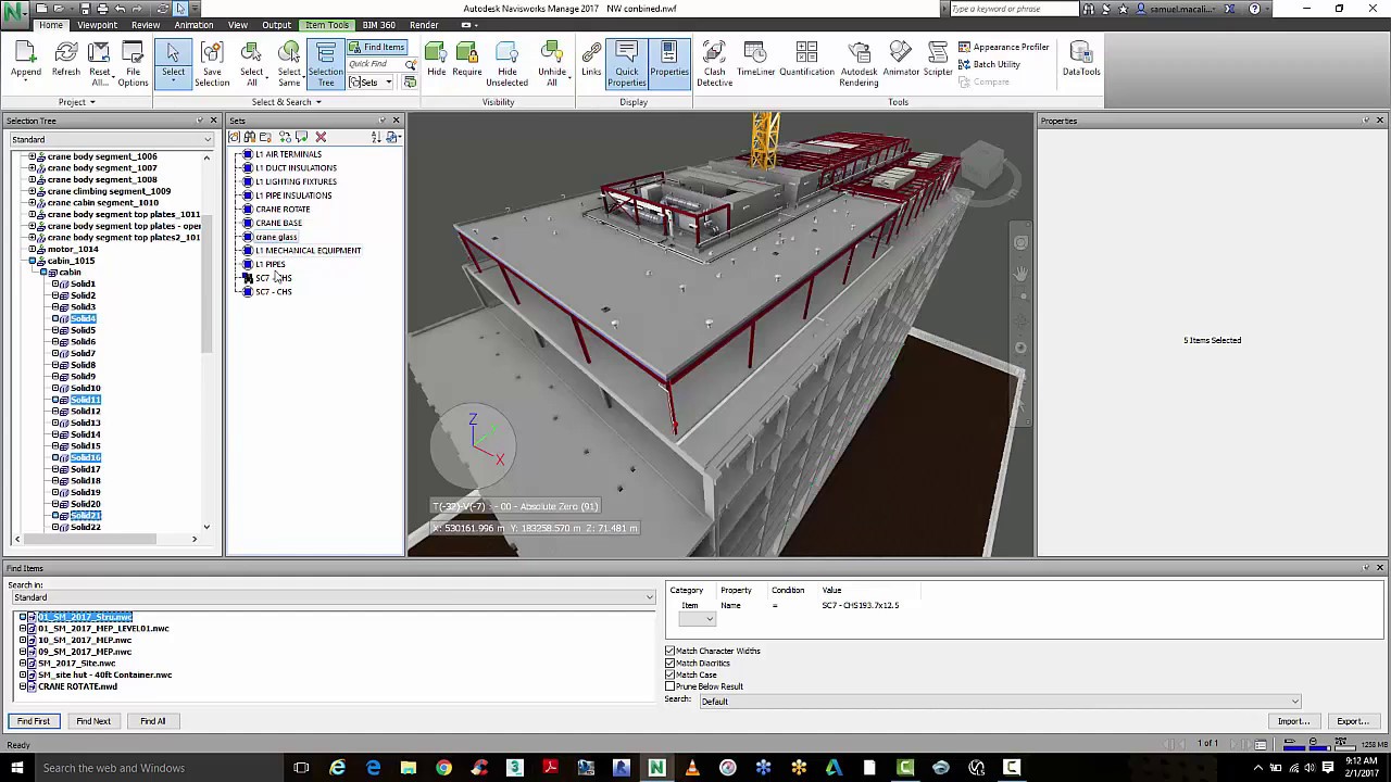 Navisworks Manage 2017 overview of Selection tree, search sets and find items