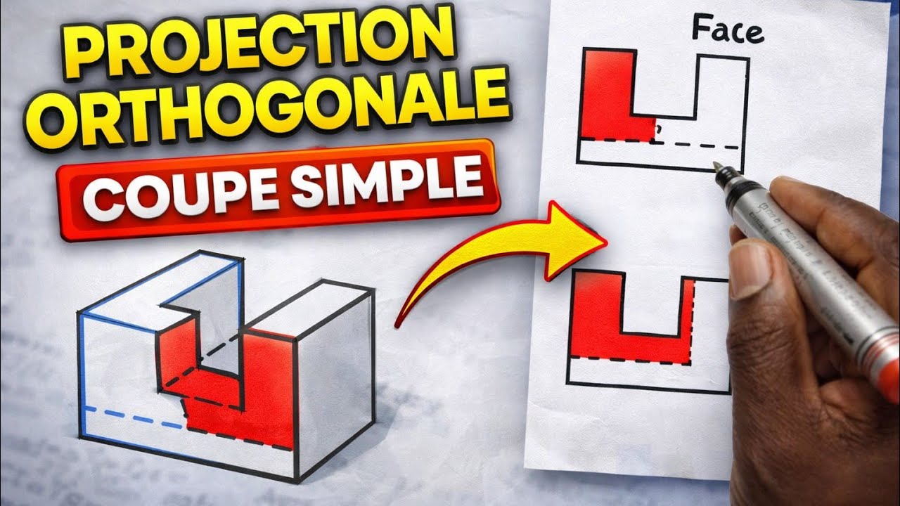 Projection orthogonale, coupe simple, dessin technique, dessin industriel, dessinTec Gil