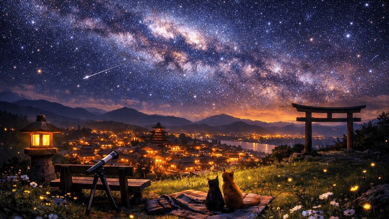 Stargazing Hilltop Village ✨ Fantasy Japanese Lofi Hip Hop for Study, Work & Sleep • 2 Hours