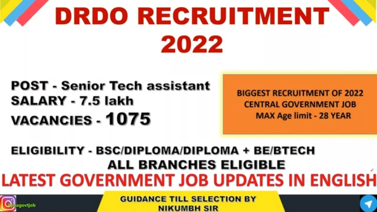 DRDO STA RECRUITMENT 2022 | LATEST GOVERNMENT JOB UPDATES IN ENGLISH