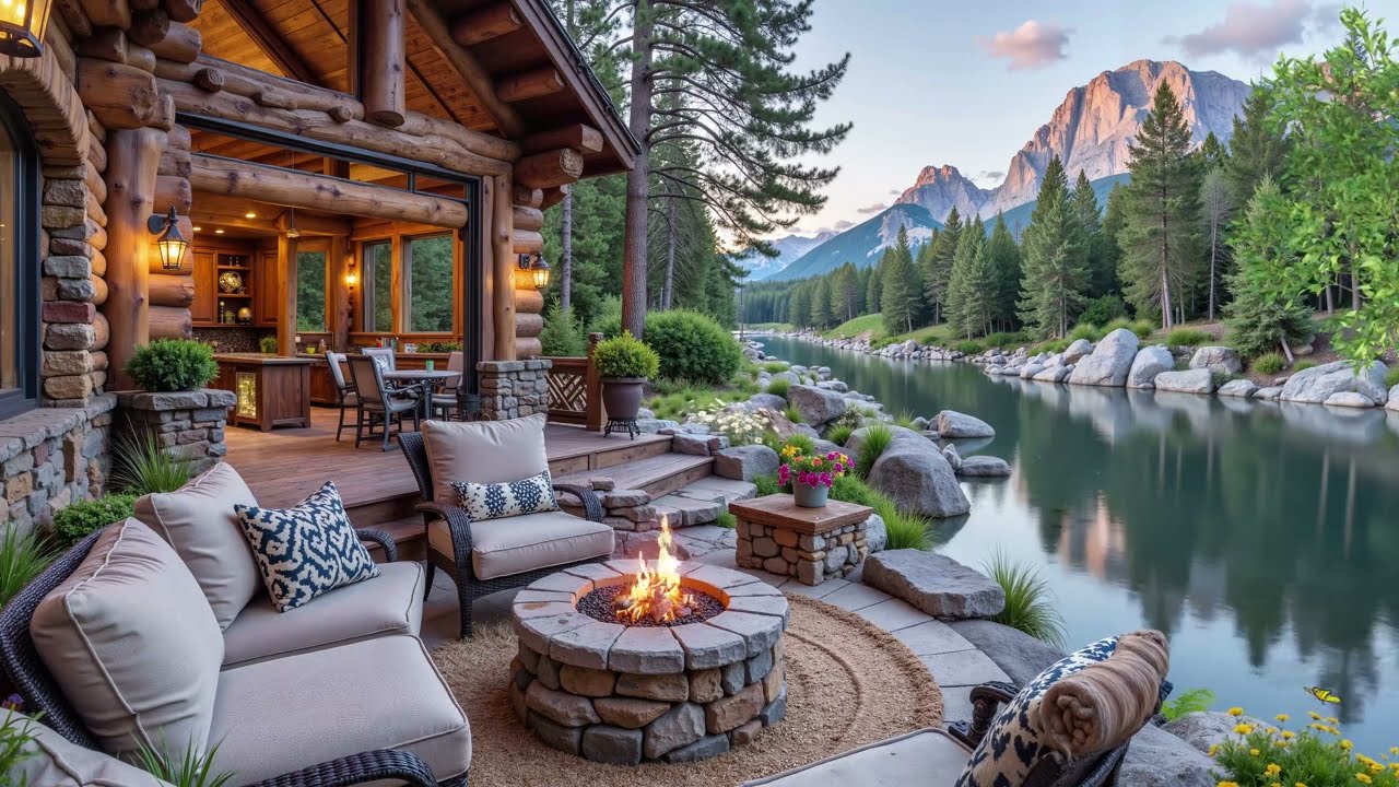 Cozy Firepit by the Lake Relaxing Piano Ambience 🌿 Fire Sounds & Birds for Relaxation, Deep Sleep