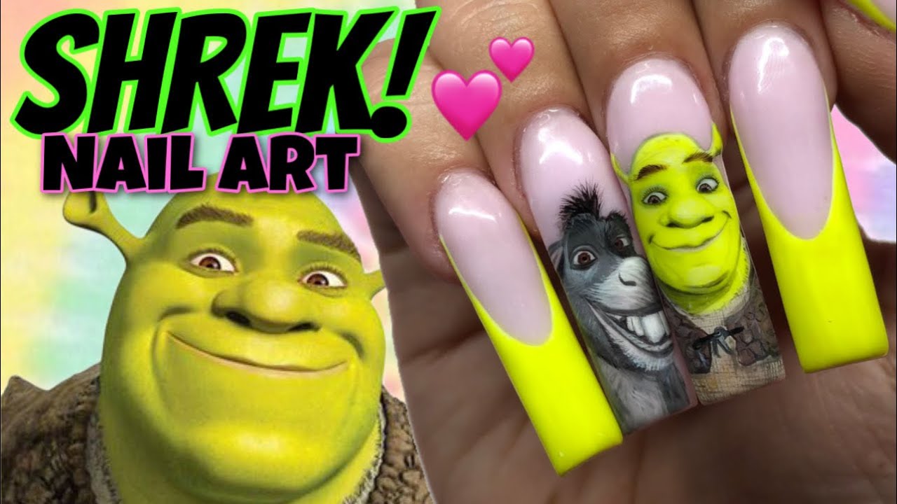 SHREK NAILS! - SHADING 3D CHARACTERS WITH GEL POLISH💖💚