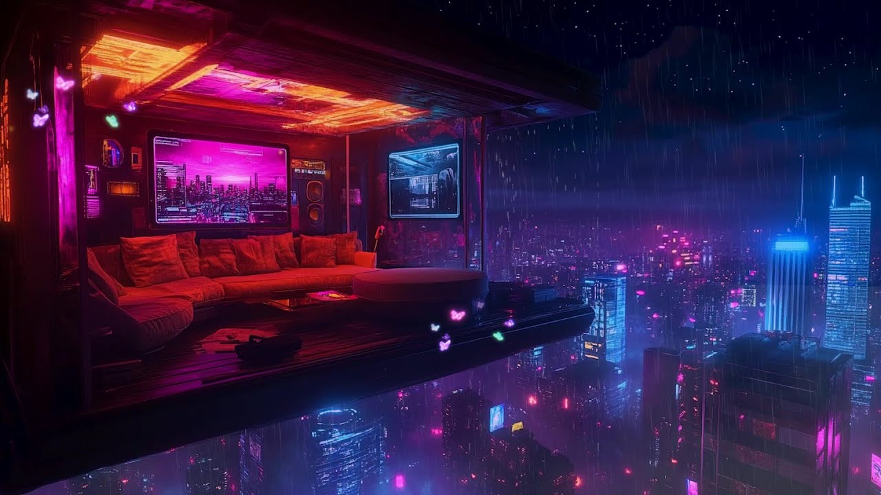 Relaxing Urban Night Rain: Cyber City Sounds for Deep Focus & Tranquility