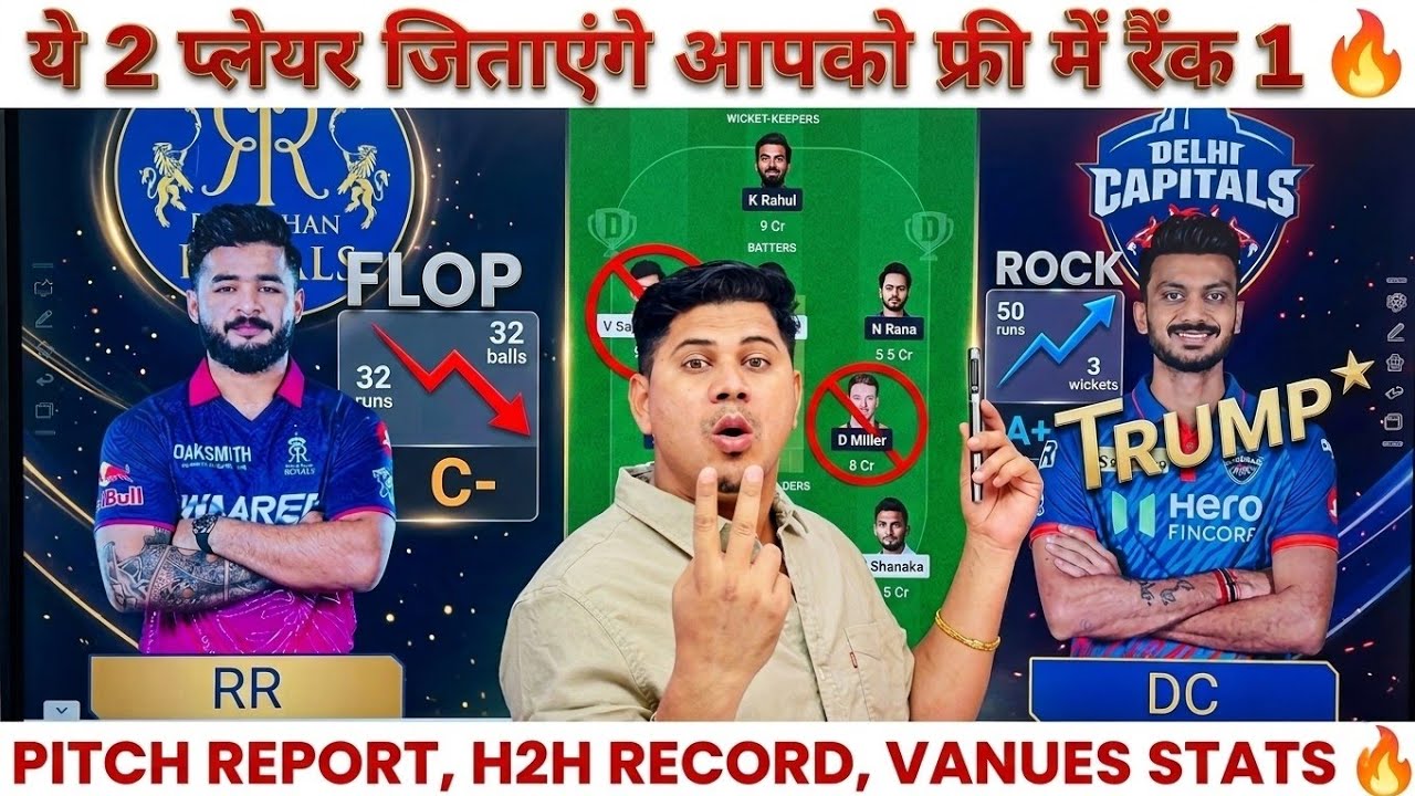 RR 🆚 DC Dream11 Prediction | Dream Team For Free Leagues🏆 | DC 🆚 RR Dream11 Fantasy Team Prediction🔥