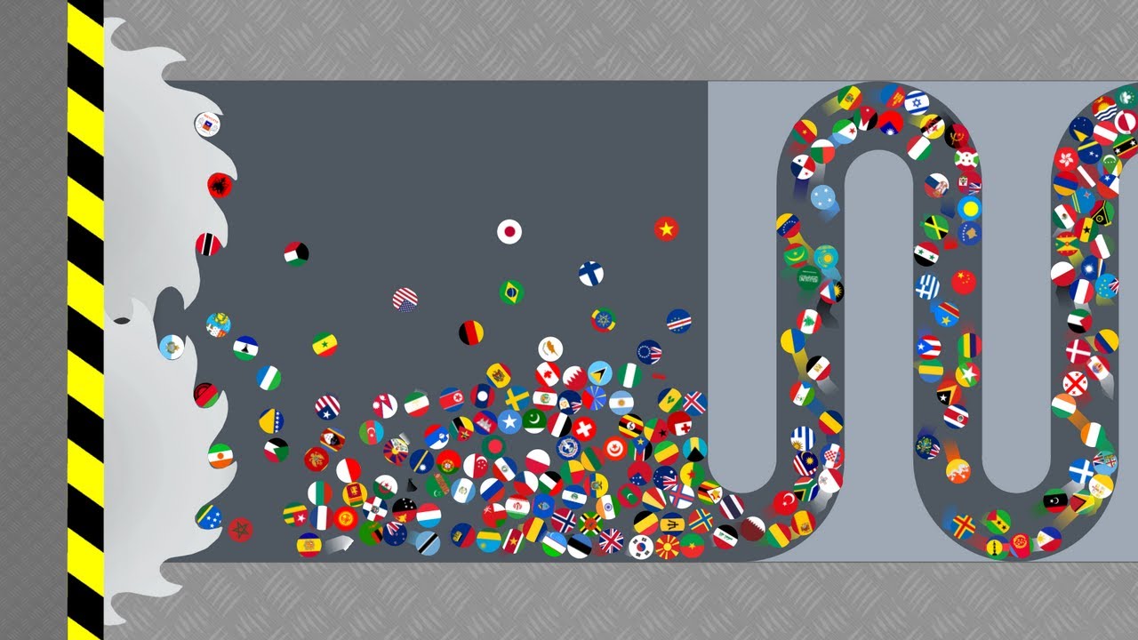 Escape From The Crusher #2 - Marble Race Countries in Algodoo