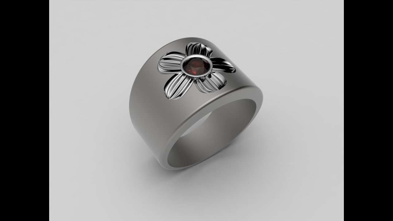 Create an engraved flower on top of ring with boolean difference -3design Cad V9