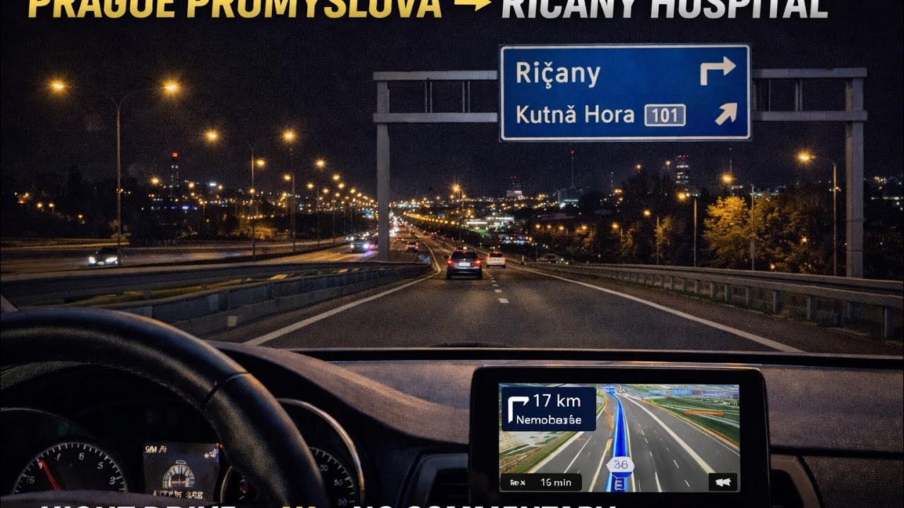 🚗 Prague Průmyslová → Říčany Hospital | Night Drive | 4K | No Commentary