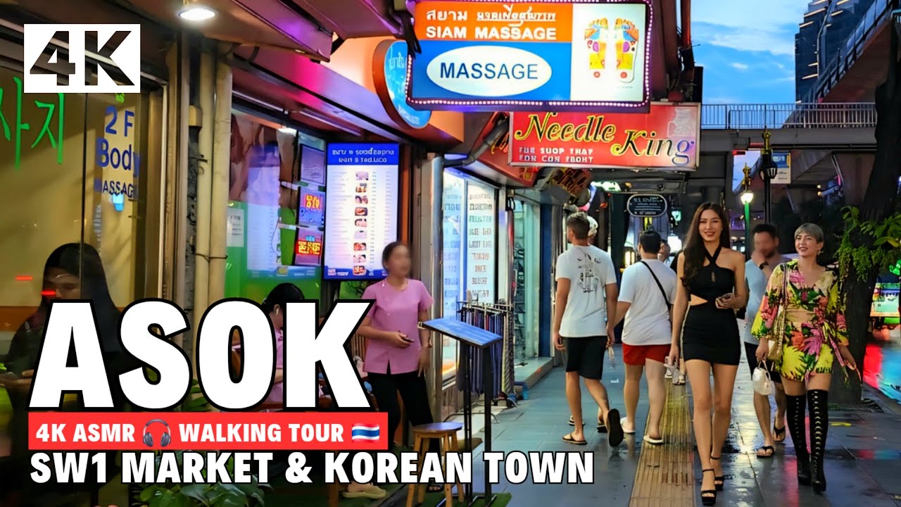 [4K] SW1 Market and Korean Town in Asok, Bangkok 🇹🇭 ASMR 🎧 Walking Tour