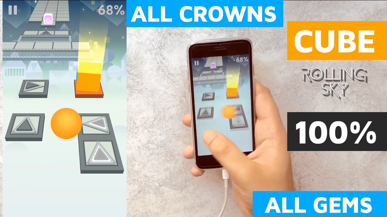 Rolling Sky CUBE 100% 10/10 Gems 3/3 Crowns Mystery Boxes complete