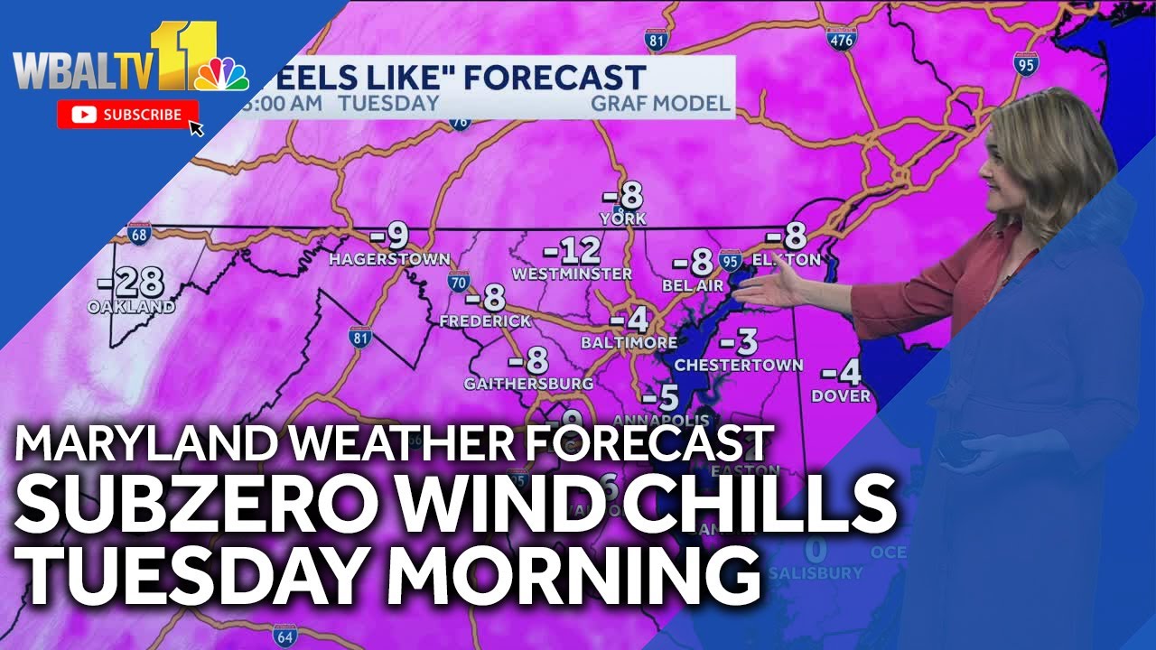 Subzero wind chills Tuesday morning in the Baltimore Area