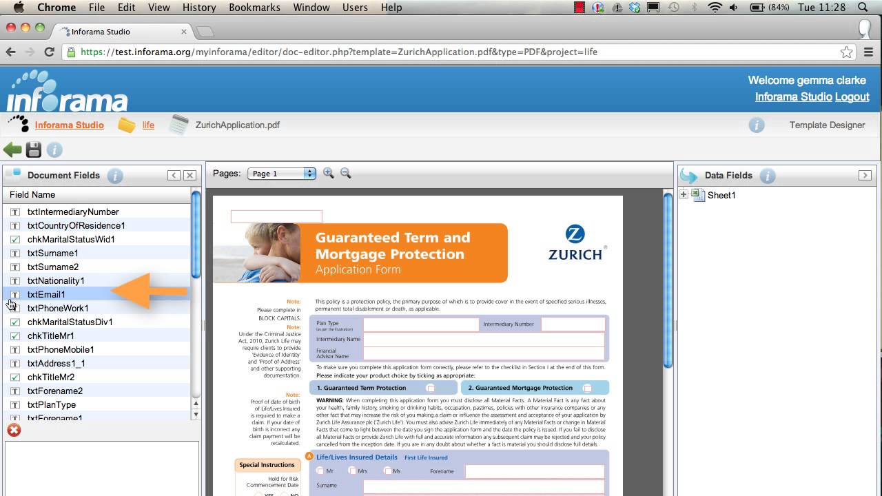 Document Fields in Inforama Designer