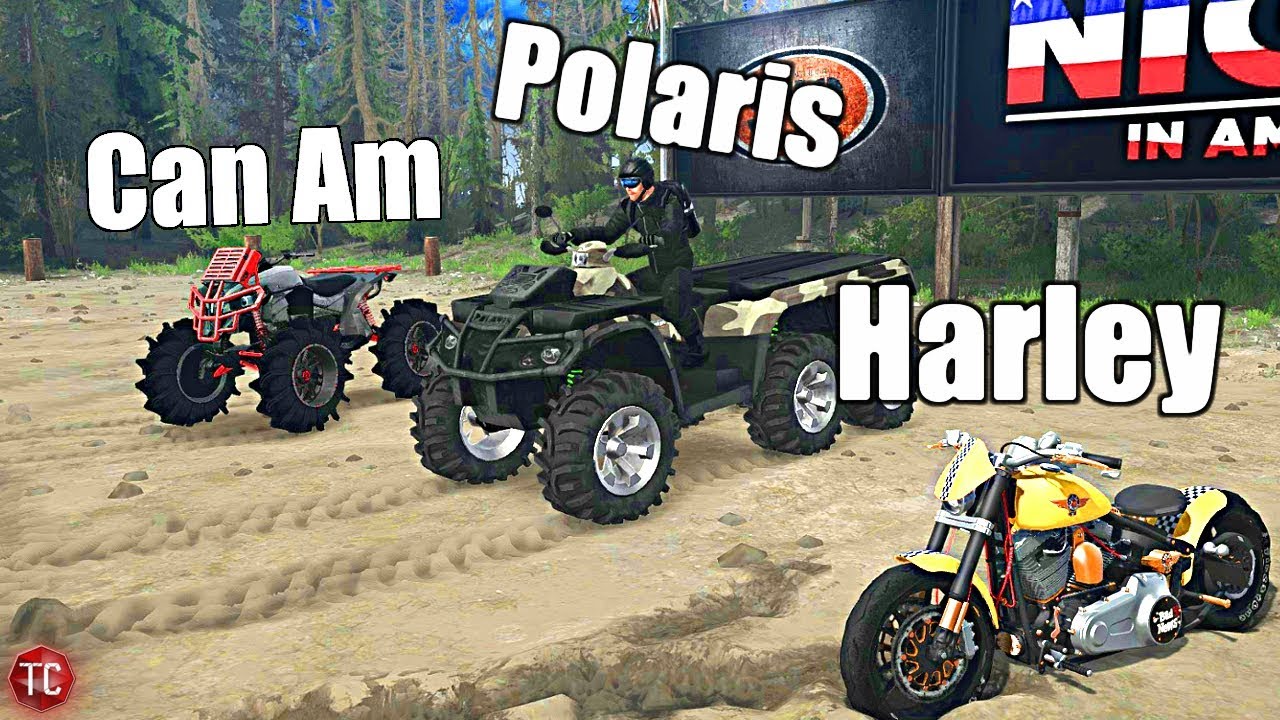 SpinTires MudRunner: Can Am vs Polaris vs HARLEY!?