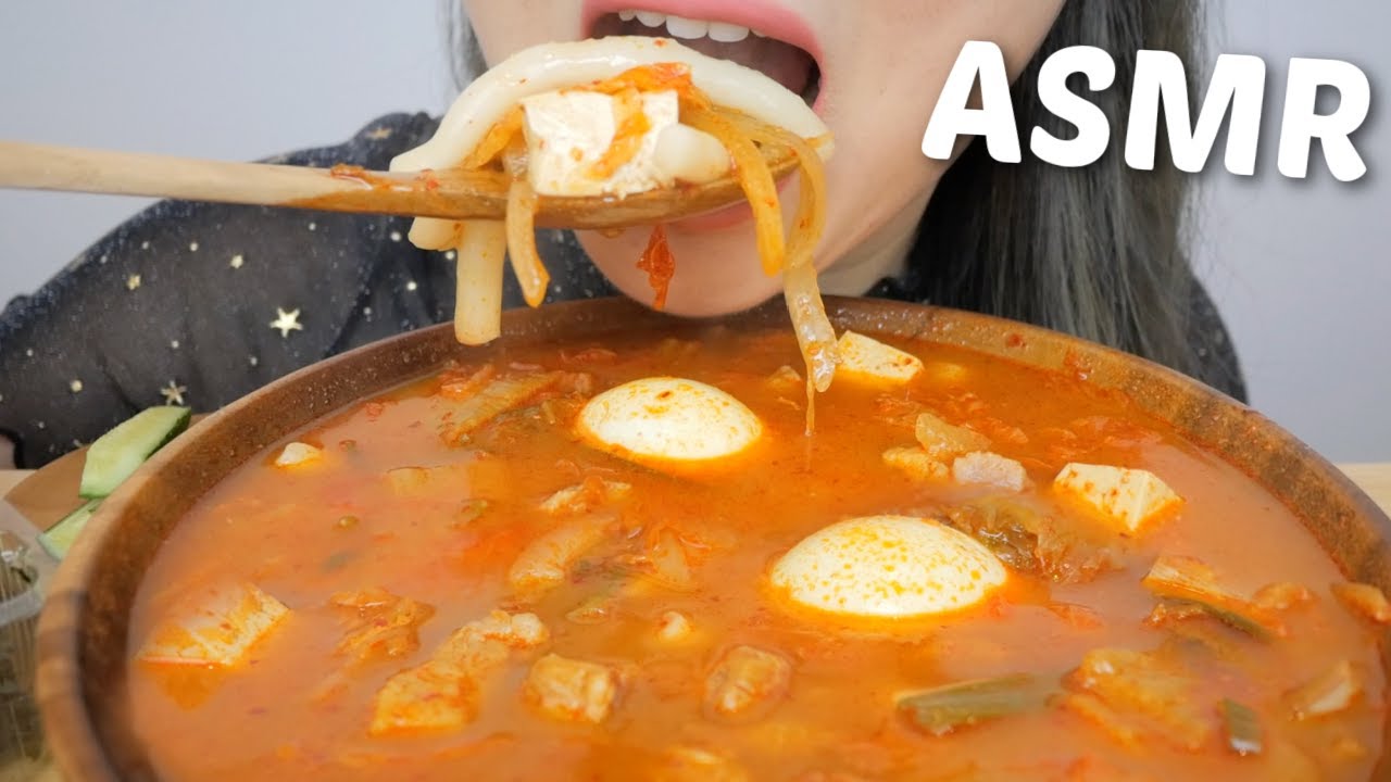 ASMR KIMCHI STEW RICE NOODLES SOUP *NO Talking Eating Sounds | N.E Let's Eat