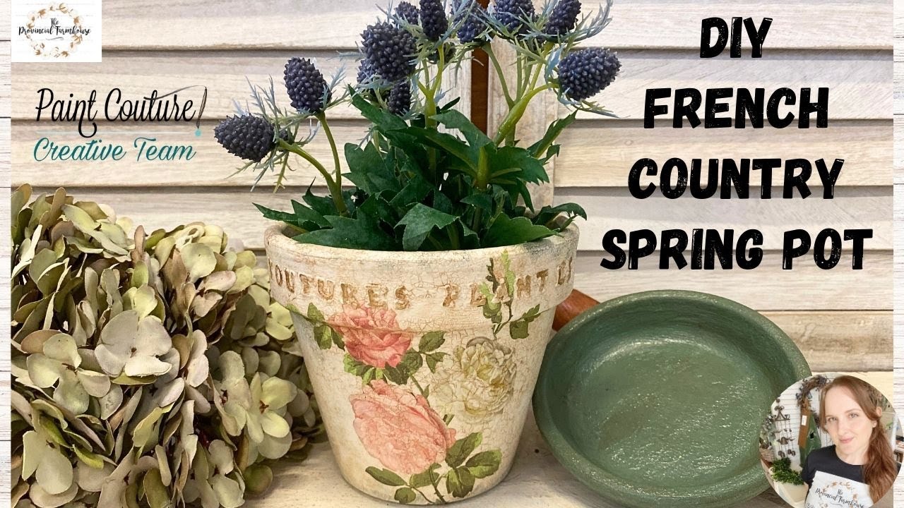 DIY French Country Spring Pot | Easy Floral Arrangement | Raised Stencilling | How to use Crackle