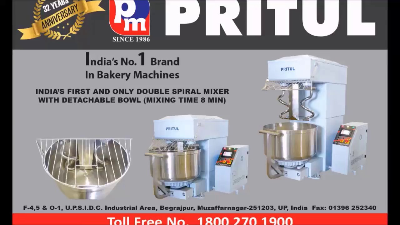 High Speed Double Arm Spiral Mixer for Bread and Rusk Making Pritul MAchines