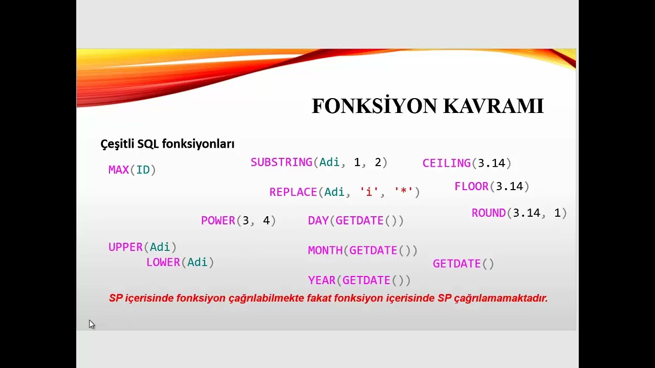 Veri Tabanı ve Yönetimi - SQL Server -20-  Fonksiyon Tanımlama