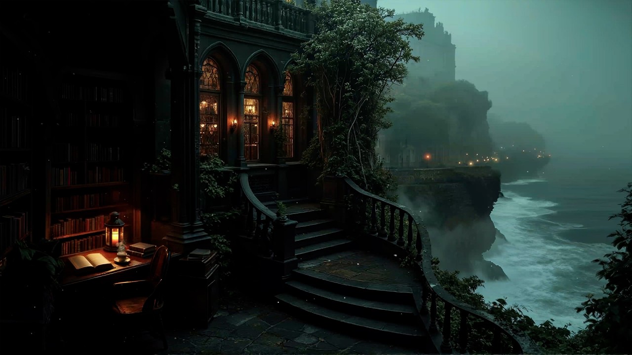 Seaside Gothic Library Ambience | Victorian Coastal Manor | Dark Academia Music & Melancholic Piano