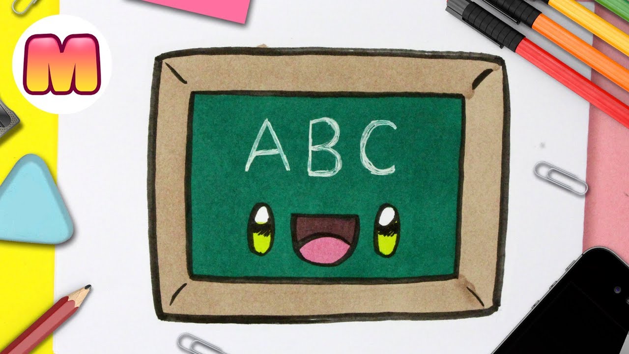 COMO DIBUJAR UNA PIZARRA KAWAII - Dibujos kawaii faciles - Como dibujar utiles escolares kawaii