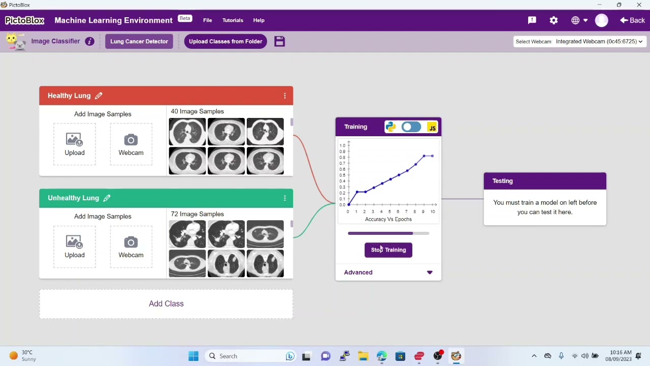 Activity 9:Lung cancer detector using python in pictoblox in STEMpedia