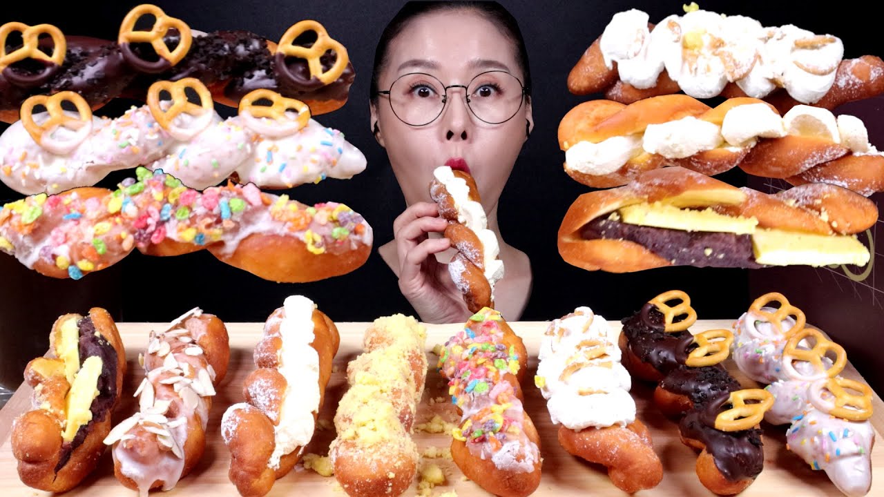 SUB)MUKBANG 추억의 꽈배기 토핑으로 다양하게 즐기자"커피이십센치" Memories pretzel "Coffee 20 cm" 思い出のプレッツェル「コーヒー20センチ」