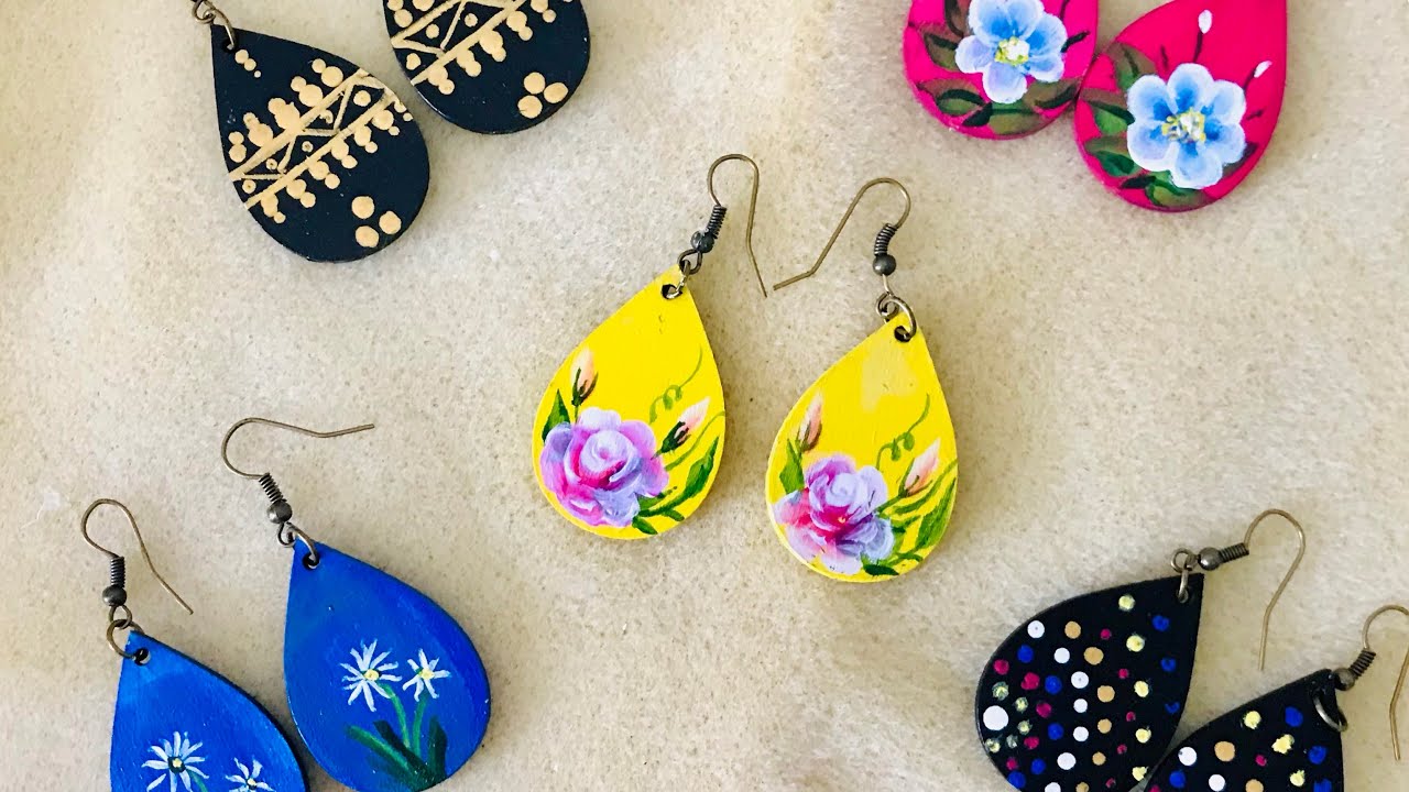 How to Paint on Wooden Earrings /One stroke and Mandala Earrings with Acrylic paint