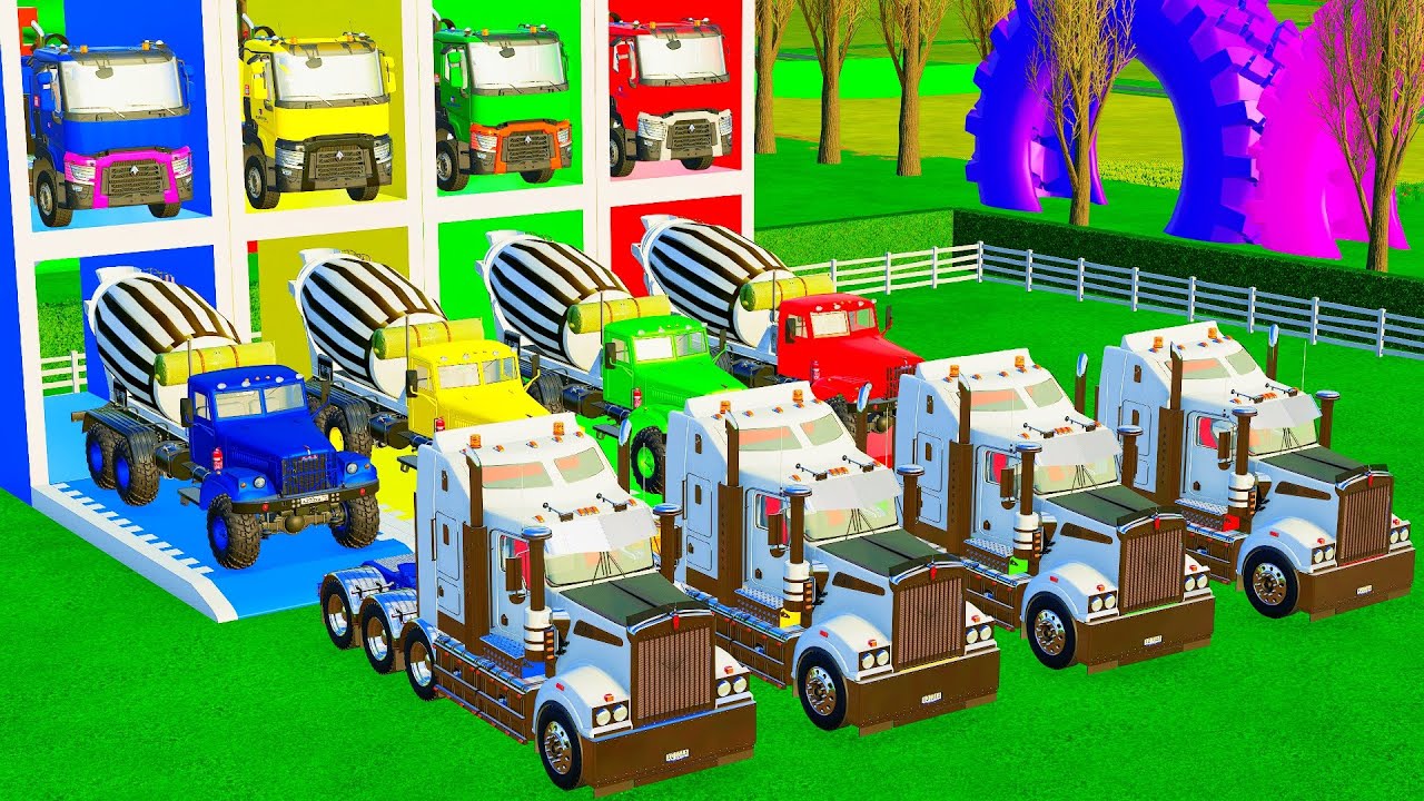 Перевозка с помощью бетоносмесителя Color Man с двойным бортовым прицепом, Scania, Ford #3
