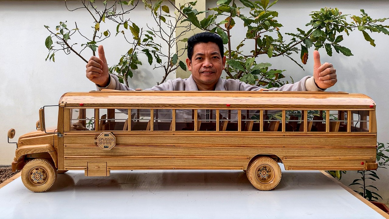 Wood Carving a School Bus from Scratch | Final Full Build - Woodworking Art