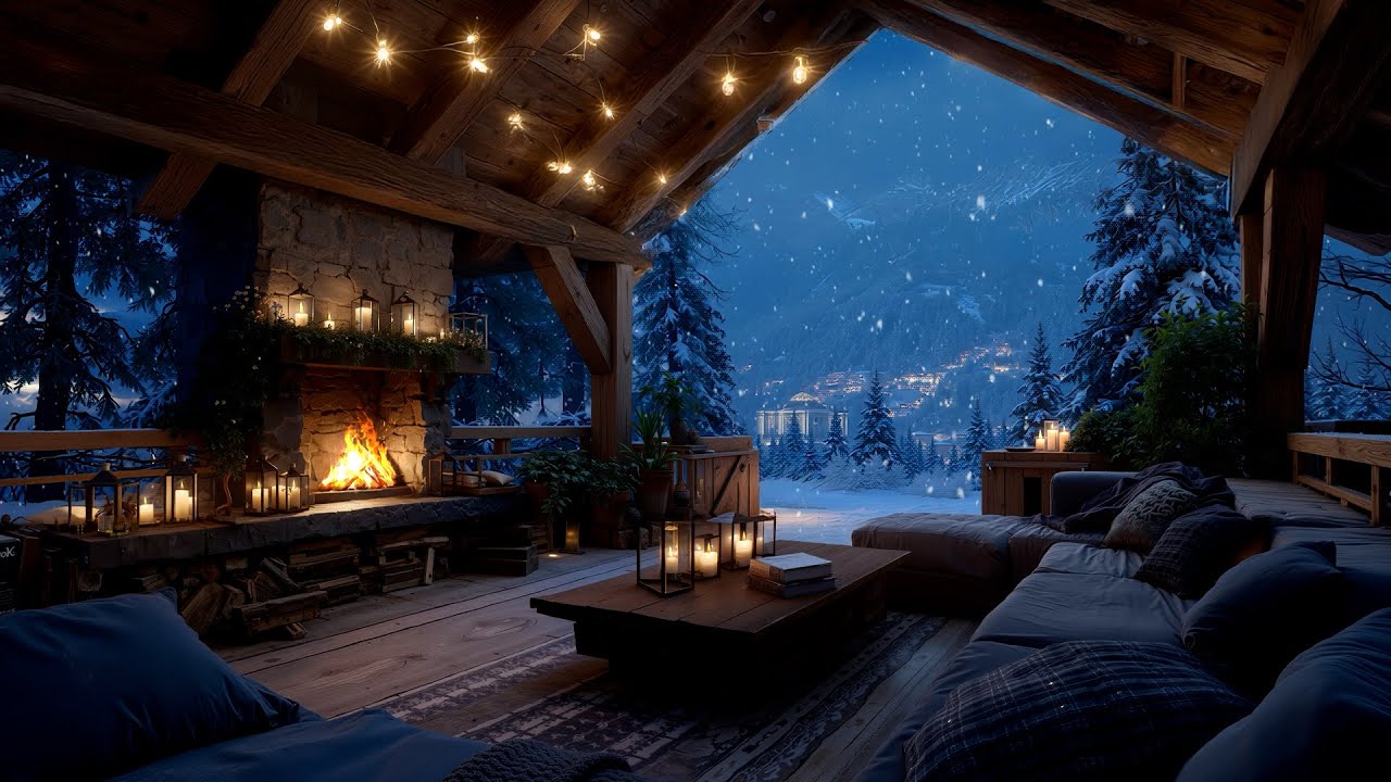 Quiet Winter Cabin by the Forset❄️ | Soft Piano, Falling Snow & Fireplace Sounds for Sleep and relax