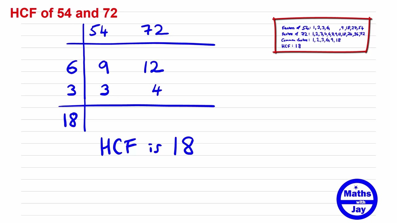 HCF of 54 and 72
