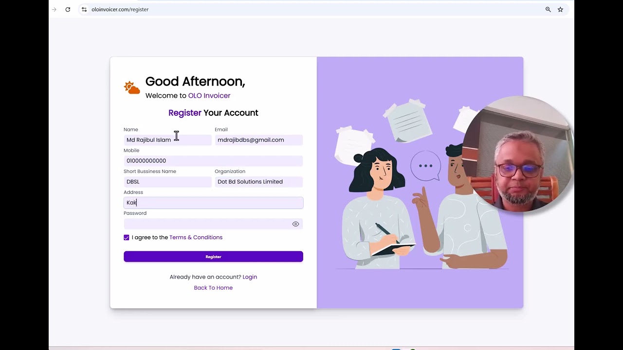Easy Registration in Oloinvoicer
