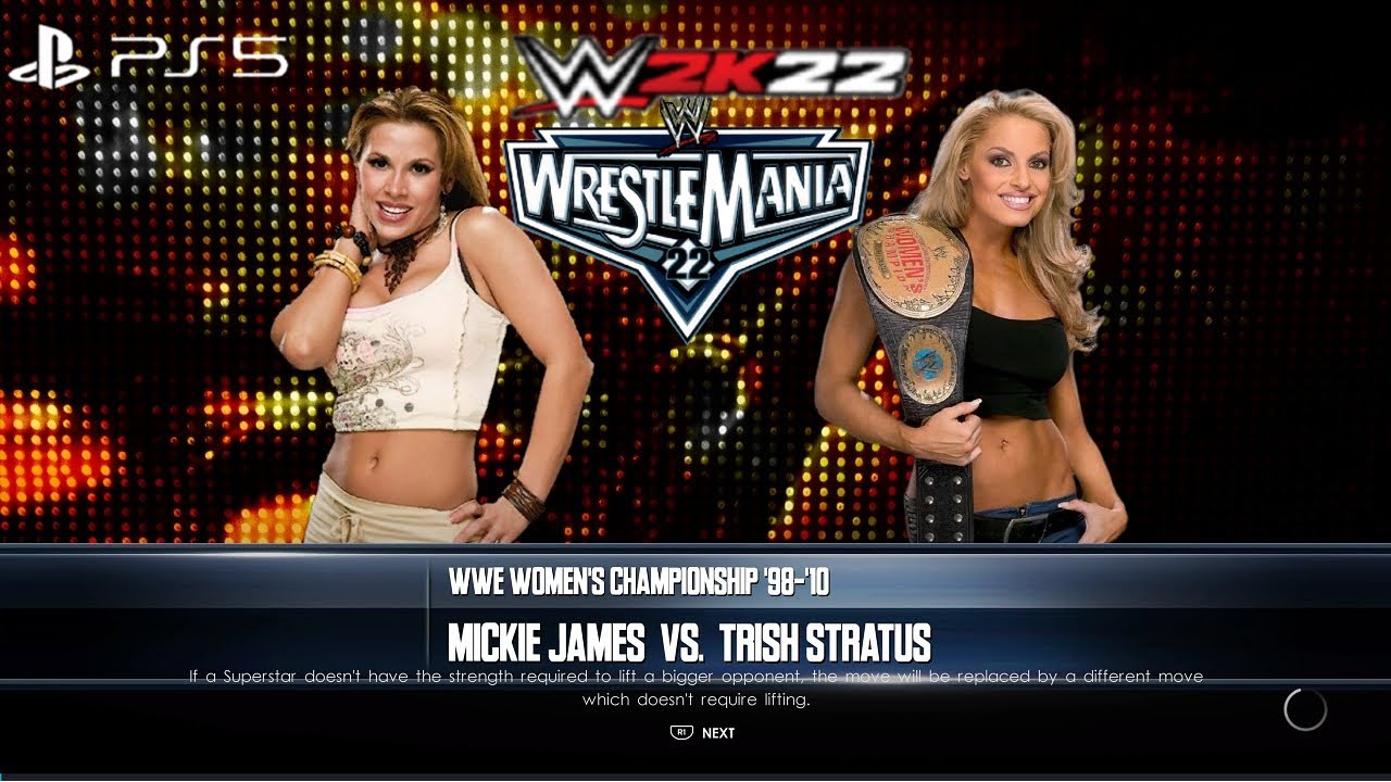 WWE 2K22 (PS5) - TRISH STRATUS vs MICKIE JAMES GAMEPLAY | WOMEN'S CHAMPIONSHIP MATCH WRESTLEMANIA 22