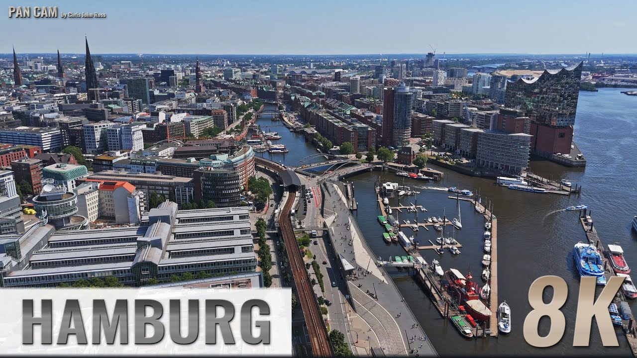 Hamburg: HafenCity, Innenstadt, St. Pauli - Landungsbrücken, Hafen - Luftpanorama - 4K/8K - 0512