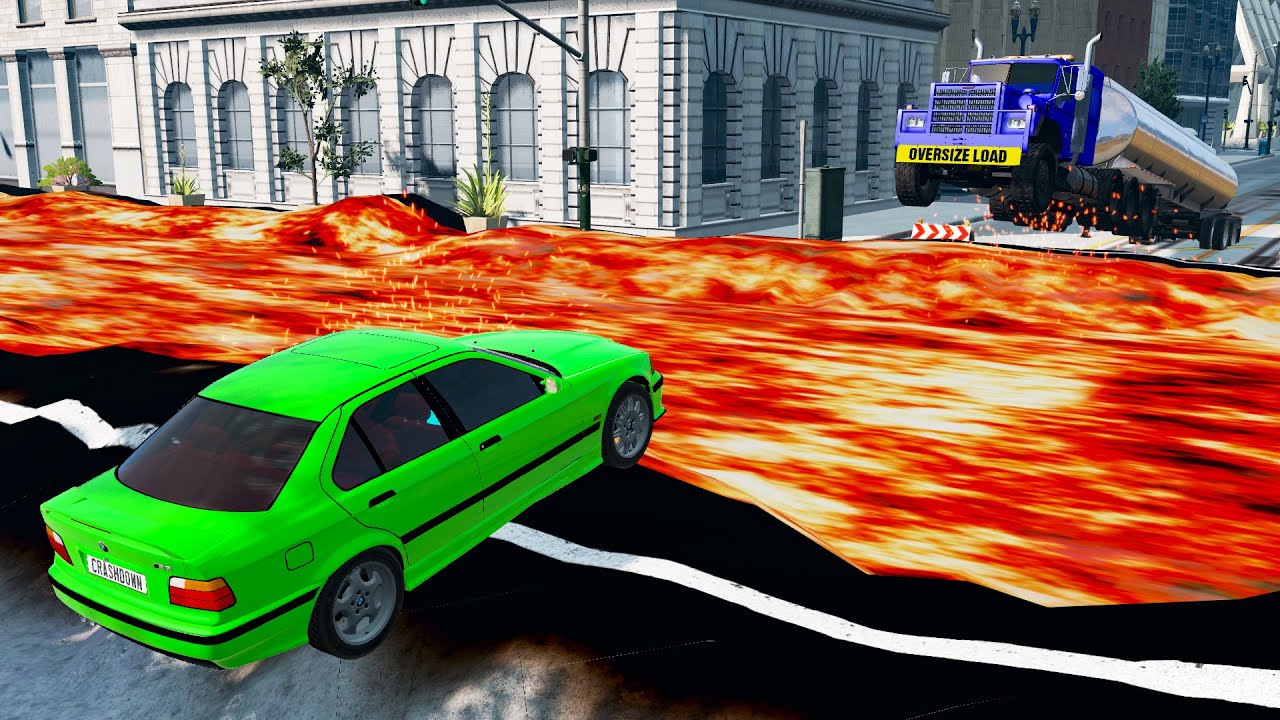 Cars vs Lava Crosses City Roads 😱 BeamNG Drive