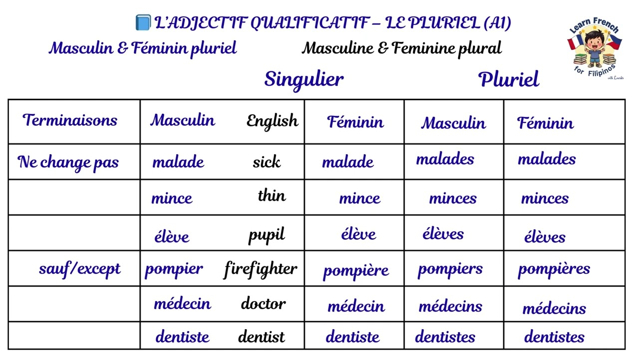 GRAMMAIRE MODULE 3.22📘 L’ADJECTIF QUALIFICATIF – LE PLURIEL A1