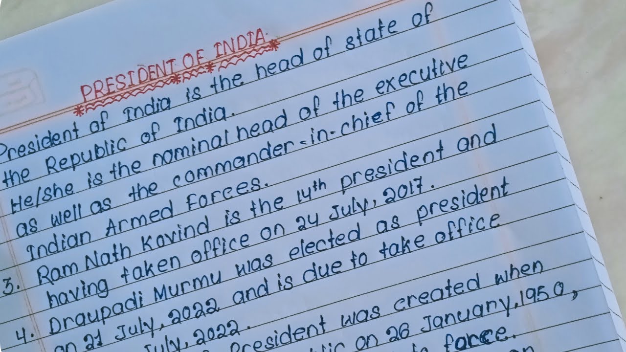 The President of India Essay in English!President of India 10-line essay writing!Essay writing video