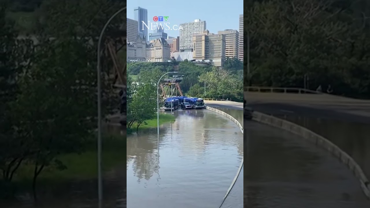Edmonton road severely flooded by rain from Monday afternoon storm