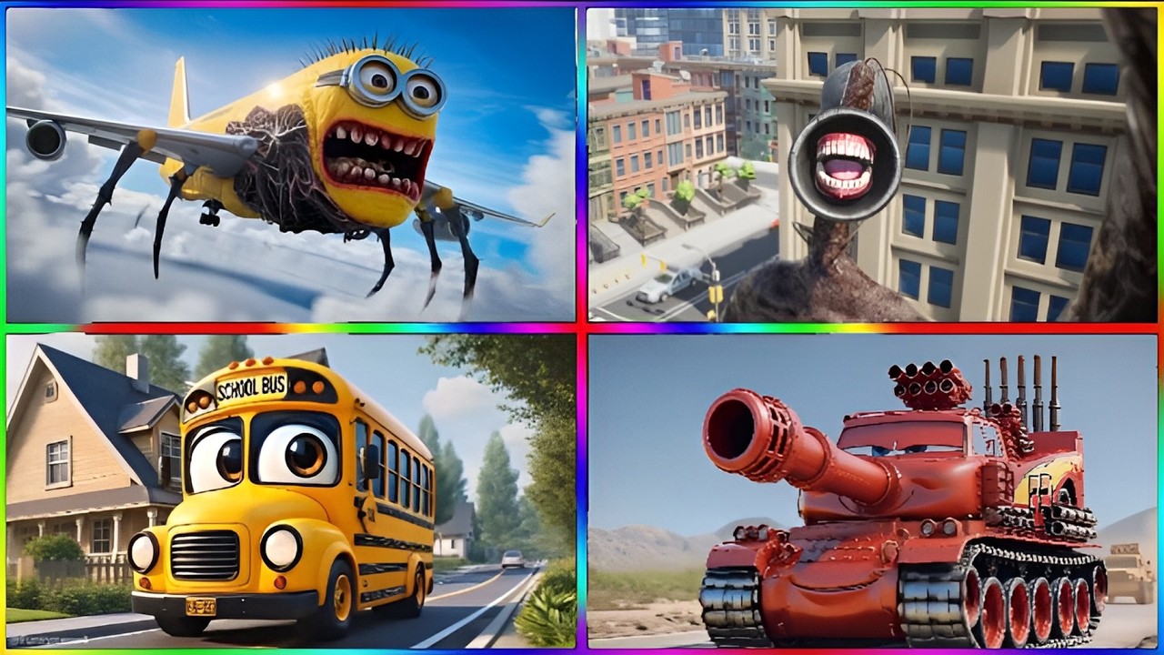 😱 minion sky 🆚 Siren Head 🆚 School bus 🆚 MC Queen Tank 🎶 Tiles hop 🥶